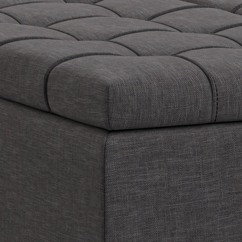Slate Grey Tufted Lift-Top Storage Cocktail Ottoman