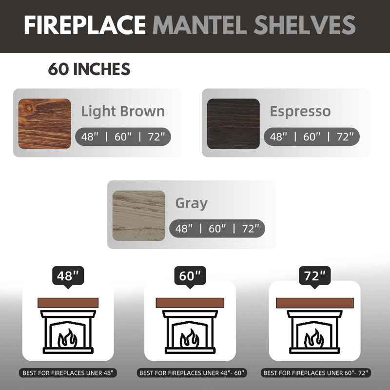 Rustic Wood Floating Fireplace Mantel Shelf – Wall-Mounted Home Decor, 60"