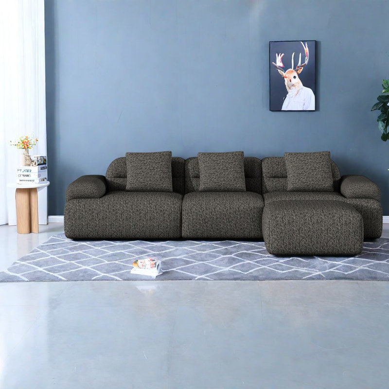 Canapé de coin à compression, en velours côtelé gris foncé, forme moderne en L pour la maison, Grey