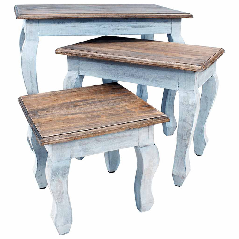 Nesting Table Set 3 Pieces Solid Mahogany Wood