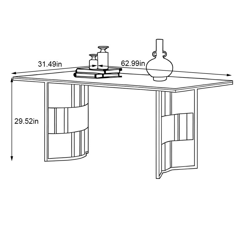 Table de salle à manger rectangulaire, H 29,52 po x L 62,99 po x l 31,49 po