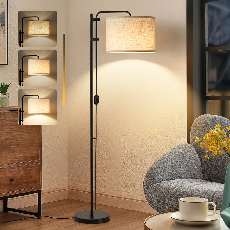 67.5" Modern Adjustable Height Standing Lamps With 350° Rotate Beige Lampshade Dimmable Floor Lamps For Corner Bedroom Home Office (Bulb Included)