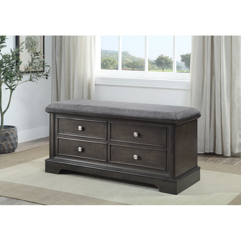 Macon Polyester Blend Upholstered Storage Bench, Gray