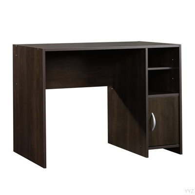Bureau en noyer foncé avec tablettes et armoire intégrées