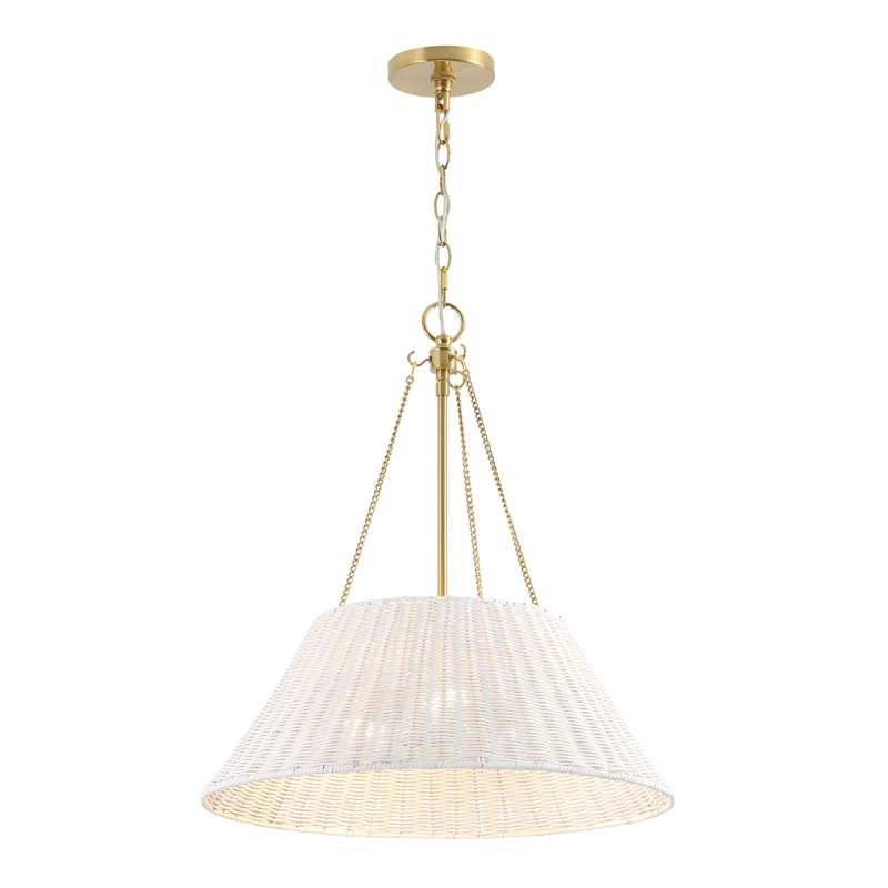 3-Light Modern Coastal Hand-Woven Rattan Pendant Chandelier, White