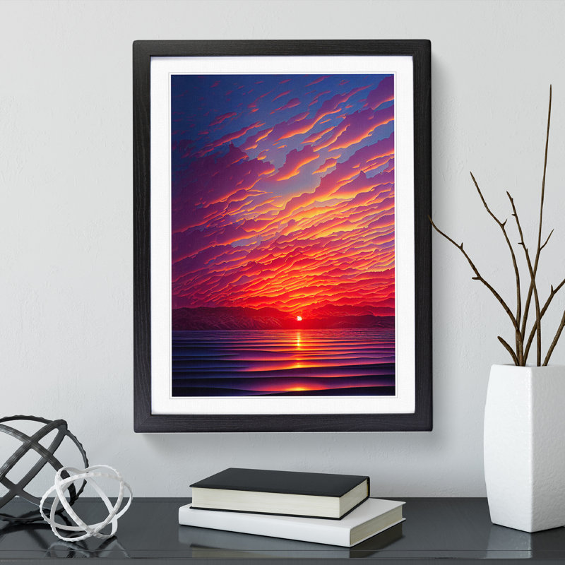 XV1022-4944X Vibrant Ocean Sunset - Print, Black Framed Paper, 66cm H x 48cm W, White