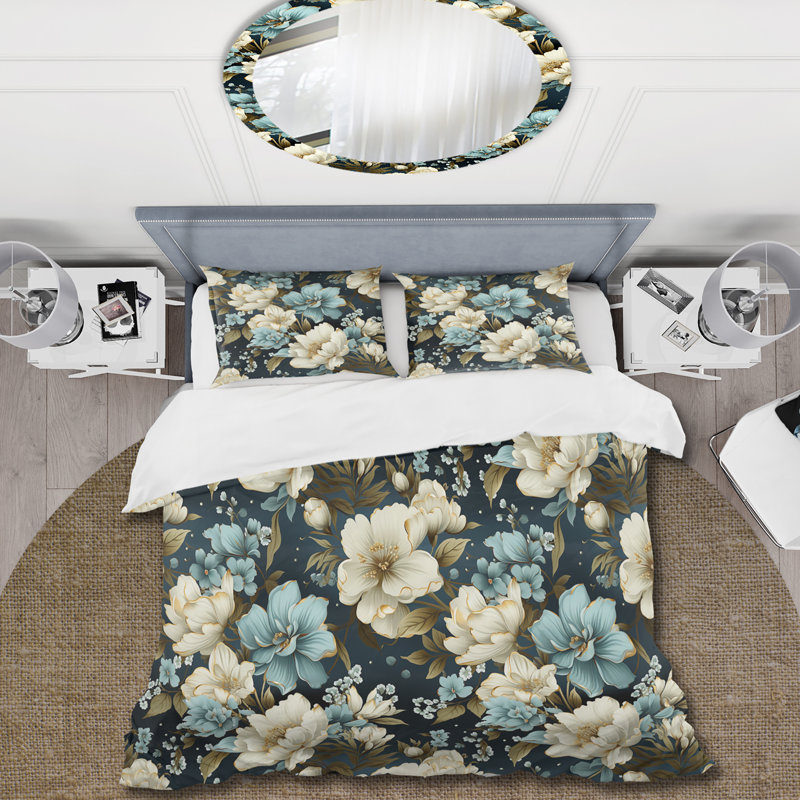 Ensemble de housse de couette à motif cachemire blanc Victorian Elegance, Housse de couette pour grand lit et 2 taies décor