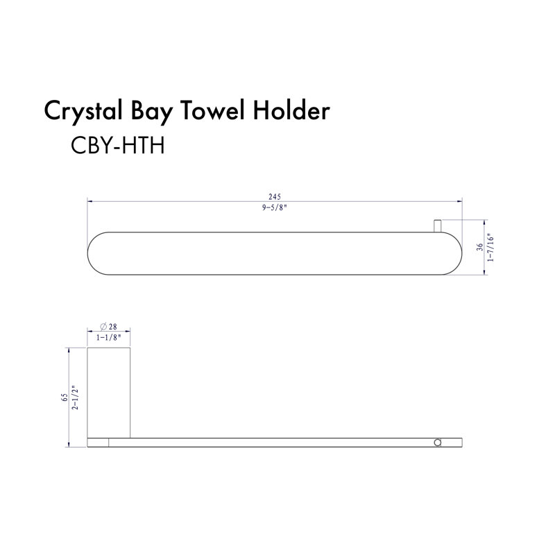 Crystal Bay 9.6" Wall Mounted Towel Bar, Brushed Nickel