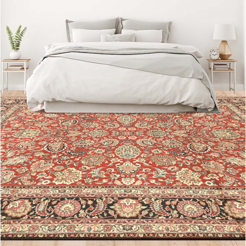 Tapis rouge et bleu marine noué à la main de haute qualité