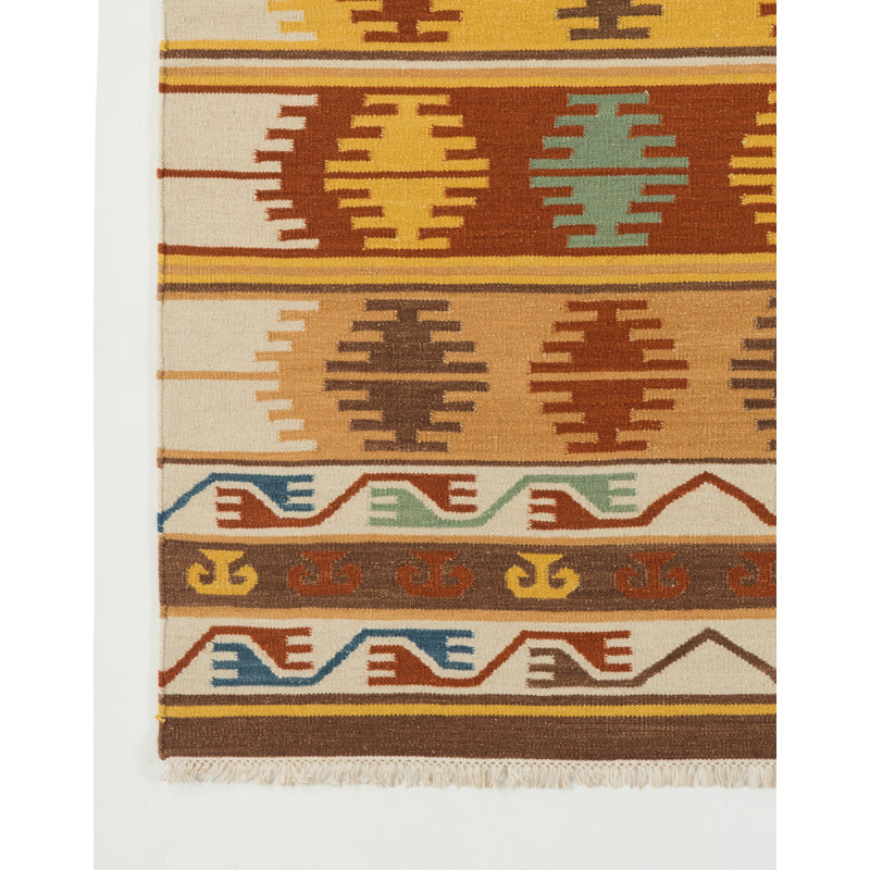 Millwood Pines Clemente Southwestern Handmade Flatweave Wool Yellow ...
