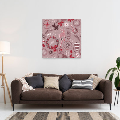 «Magical Christmas», motif rouge rustique abstrait contemporain, art mural paysage d'hiver