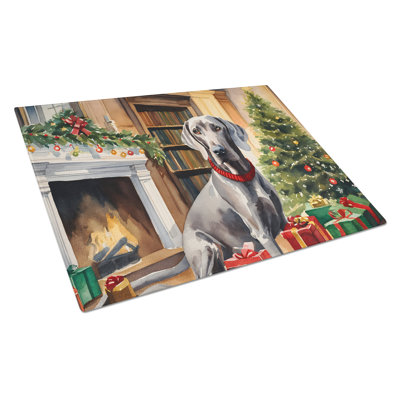Weimaraner Cozy Christmas Glass Cutting Board Large