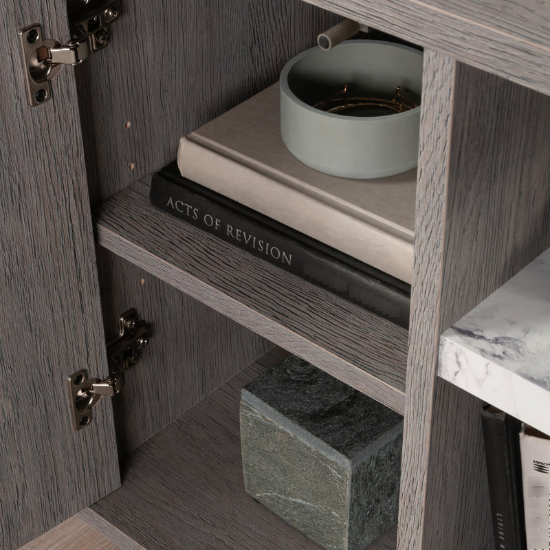 Table de chevet rectangulaire brune de style contemporain avec tablette réglable, bois d'ingénierie, faux marbre pour la chambre à coucher, décorations, assemblage rapide