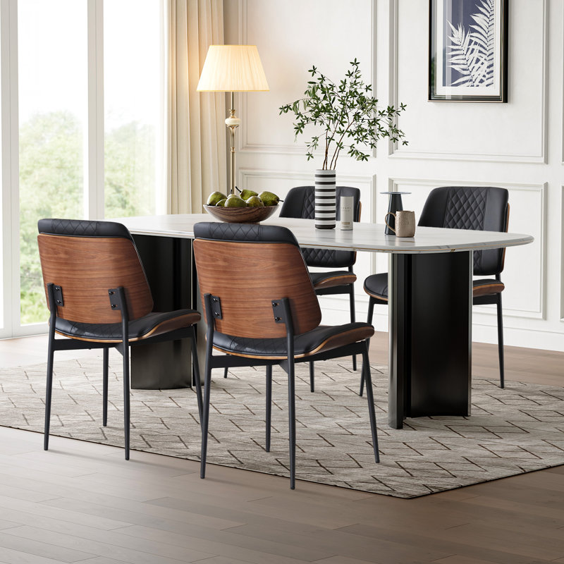 Lingge a conçu 4 chaises de salle à manger en cuir PU tendance, Noir