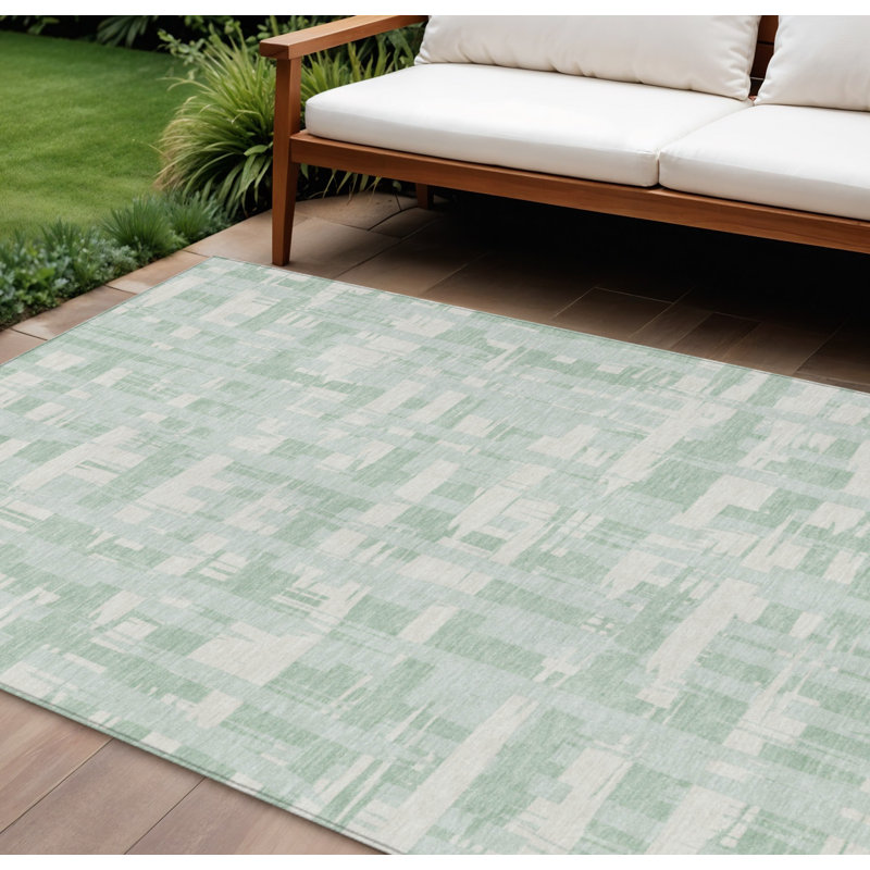 Tapis intérieur lavable rayé ivoire et ivoire pâle 8 pi x 10 pi vert menthe