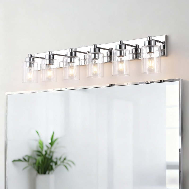 Stover Seeded Glass/Iron Modern Contemporary LED Vanity Light, 6 Lights, Chrome