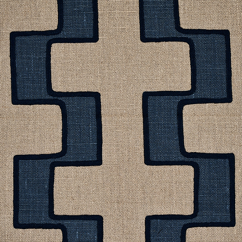 Tissu en lin imprimé brodé Dixon, Bleu