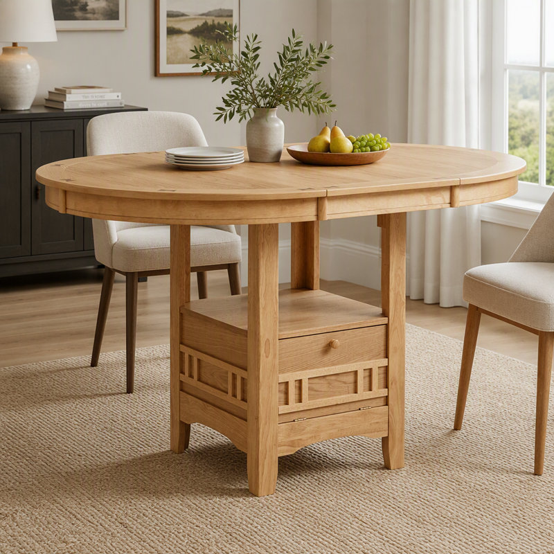 Light Oak Oval 60-Inch Counter Height Extension Dining Table