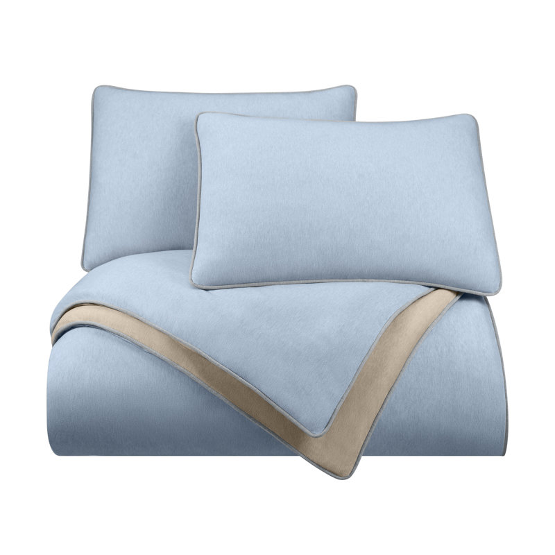 Vellux Solid Jersey Knit Comforter Set,Cotton Blend, Ultra Soft, Lightweight, 108x94, Blue, Queen Comforter 2 Standard Shams