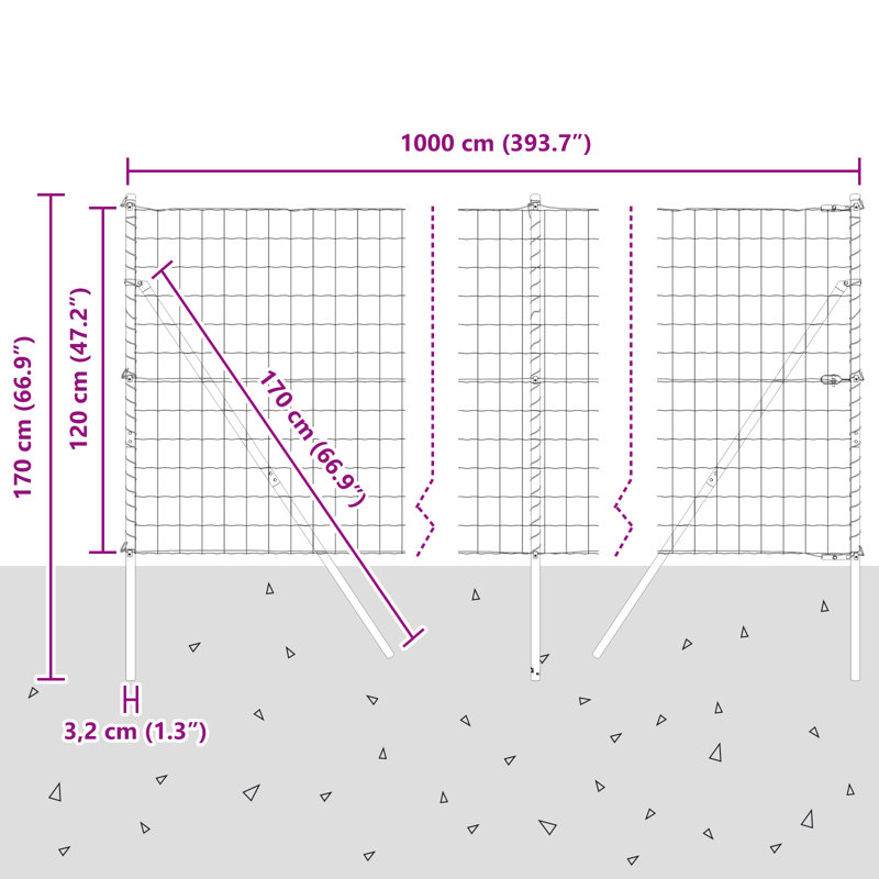 Galvanised Steel Border Fencing, 120 x 1000 x 0.2 cm, Green
