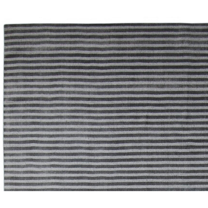 Hand Knotted Wool Striped Area Rug in Charcoal/Gray, Rectangle 8' x 10', Dark Gray