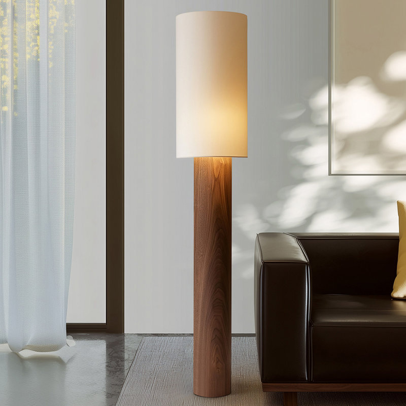 Beige + lin brun noisette + lampes sur pied de forme libre en bois massif