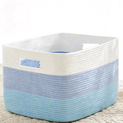 Rectangle Woven Laundry Basket For Storage, 65L, Decorative Bin For Blankets, Toys, Clothes And Magazines (Blue)