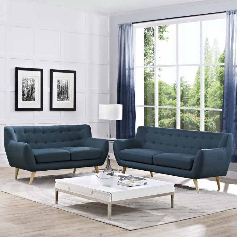 Remark 3 Piece Living Room Set, Azure Polyester, 2-Piece (1 Sofa, 1 Loveseat)