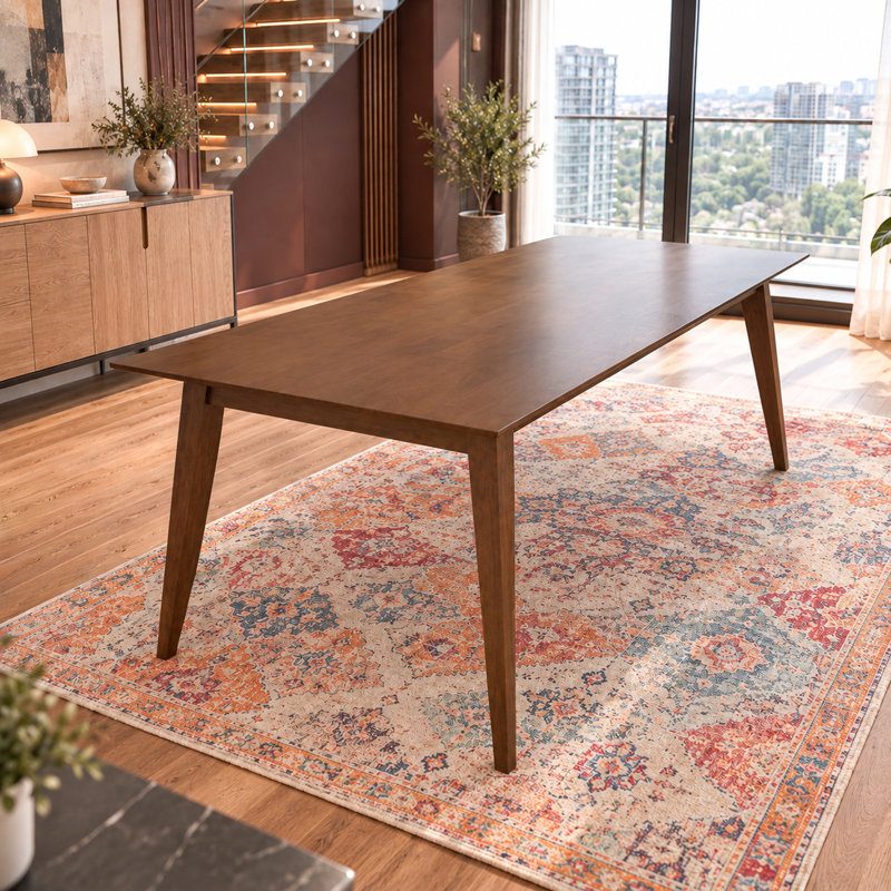 Brimmer Rubberwood Rectangular Solid Wood Top with Solid Wood Base Dining Table