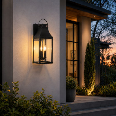 20.2" Black Dusk to Dawn 2-Light Outdoor Wall Lantern Sconce