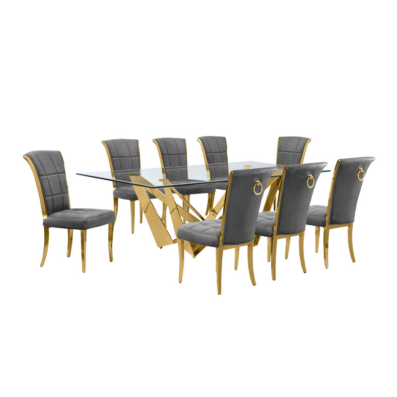 Kervins Double Pedestal Dining Set, Cream/Silver, 9