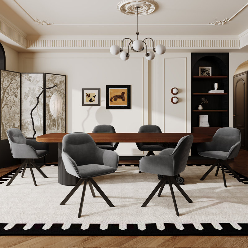 48.5cm H Swivel Upholstered Dining Chairs- Ergonomic Back, Dark Grey Velvet