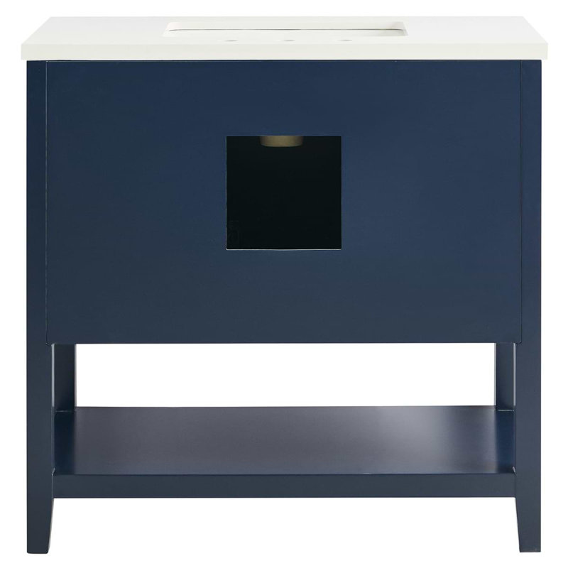 Sheraton 36" Freestanding Standard Single Bathroom Vanity with Top, Navy, Gold Zinc Alloy
