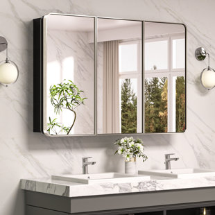 Gervon Rectangle Recessed or Surface Medicine Cabinet with Shelves and Mirror