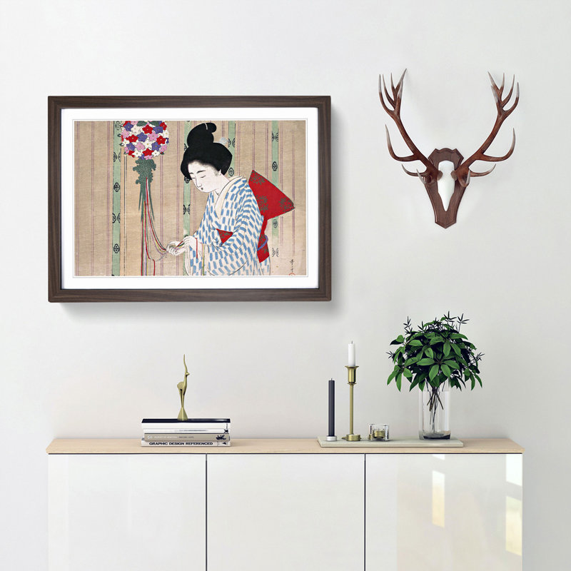 Blowing Wind by Mizuno Toshikata - Picture Frame Art Print, 27cm H x 36cm W x 2cm D, Walnut Framed