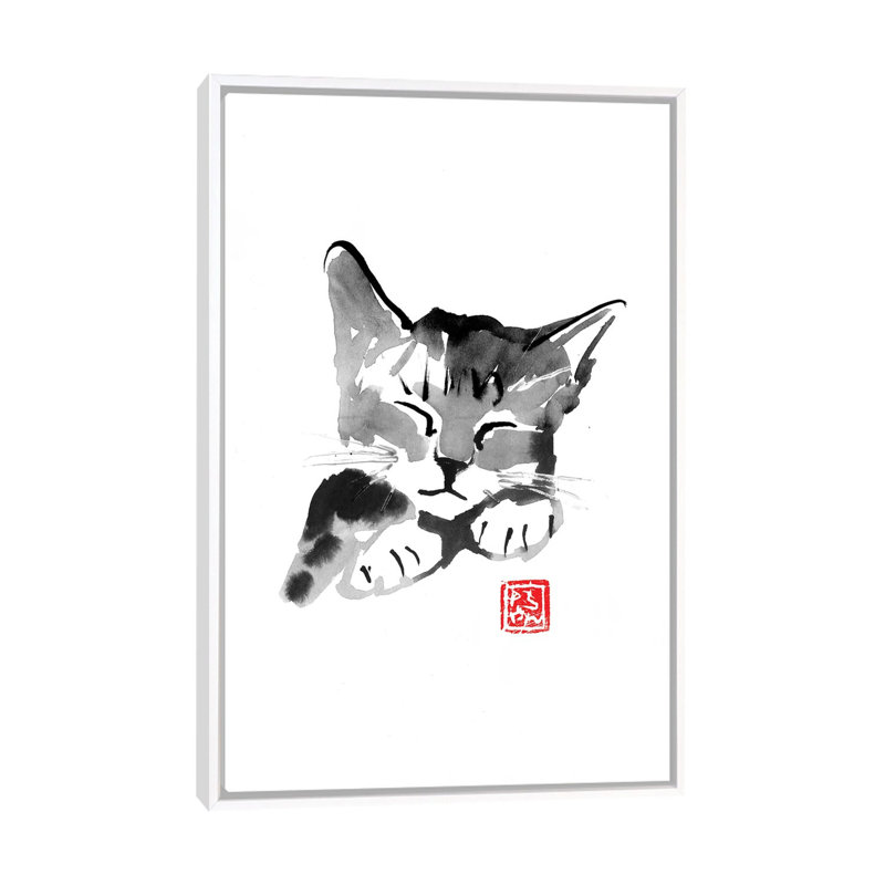 «Cute Cat» par Péchane - impression d'art graphique, Toile blanche encadrée, H 60 po x l 40po x P 1,5 po, Pas de tapis