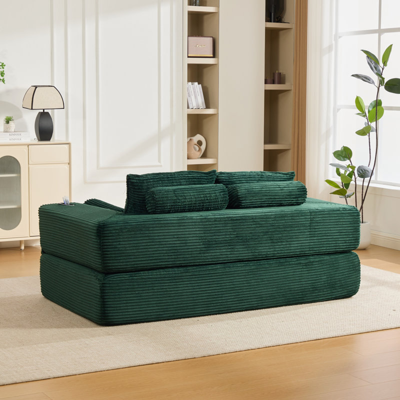 Canapé-lit convertible compact deux places au design minimaliste, Velours côtelé émeraude