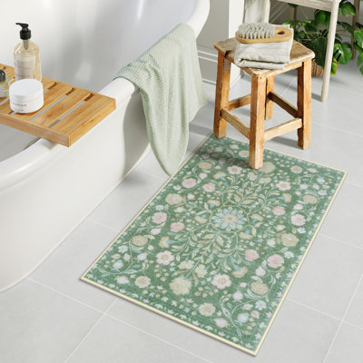 Tapis de salle de bain vert délavé Boho
