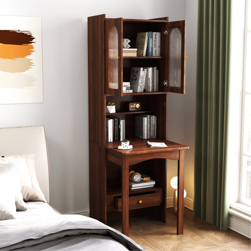Bureau de bureau en noyer avec option de rangement pliable - tablette et tiroir