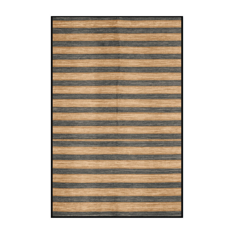 Tapis noir à rayures horizontales lavable à la machine, Rectangle 4 pi x 6 pi