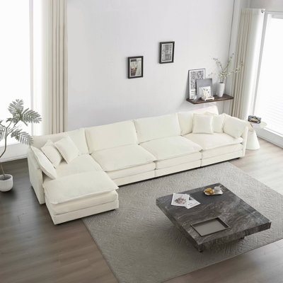 Canapé modulaire modulaire pour le salon, canapé en U convertible 5 places avec 1 repose-pieds chenille