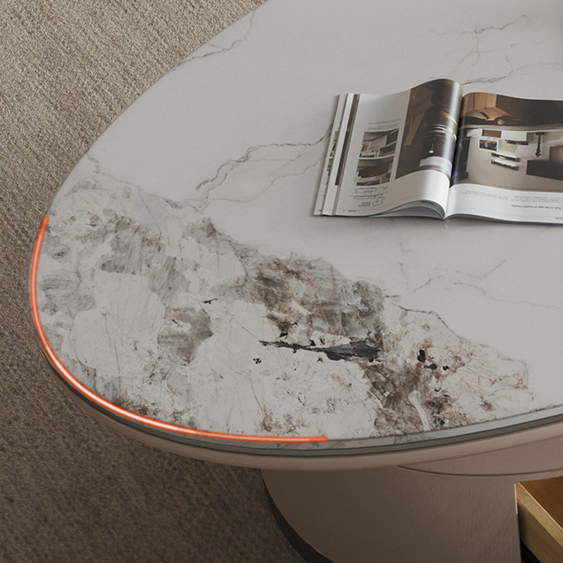 Table basse ovale en bois manufacturé en acier inoxydable, 16.54" H x 51.18" L x 27.56" W, Beige/Grey
