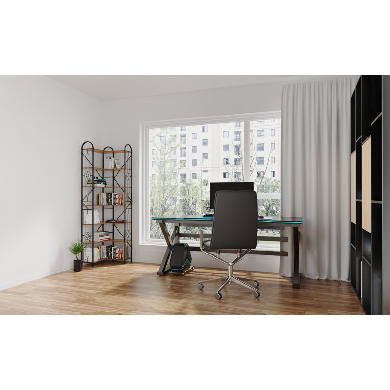 Corner Shelf, 7-Tier Industrial Corner Bookshelf, Wood and Metal Corner Etagere Bookcase, L Shaped Bookshelf Freestanding Display Shelf for Living Room, Kitchen, Home Office, Space-Saving Design