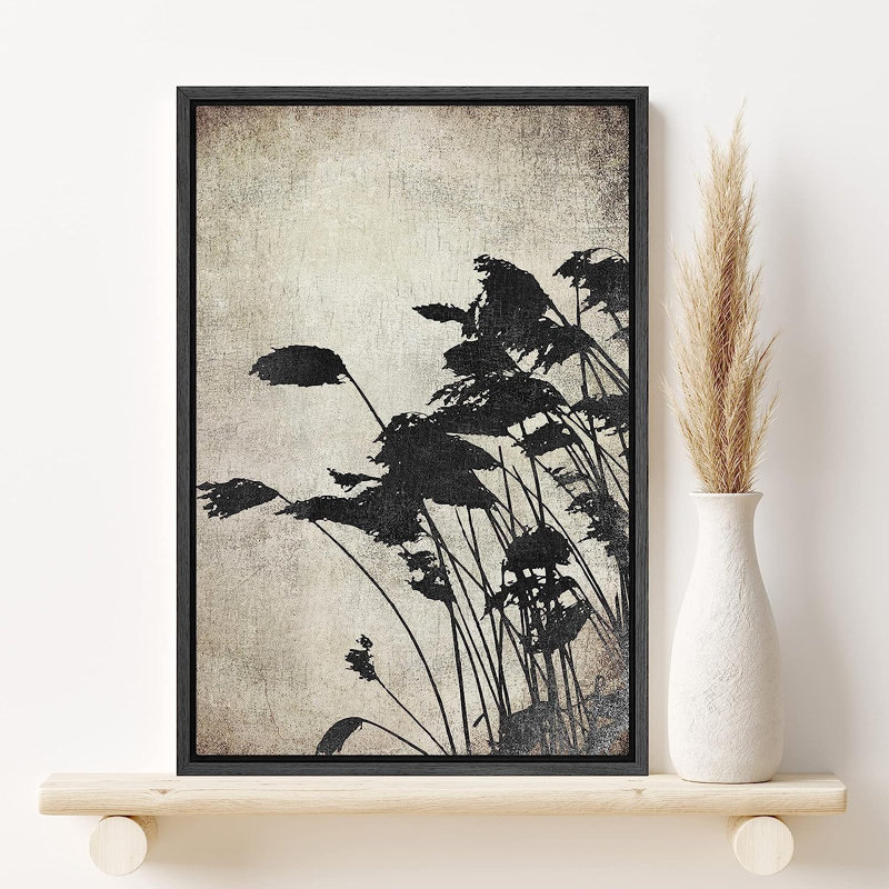 «Dark Plants», reproduction d'art sur toile encadrée, silhouette de fleur de vent grunge, nature sauvage