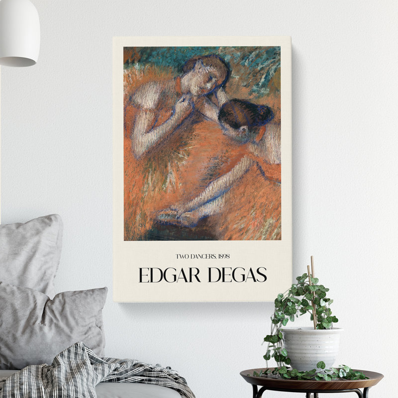 Two Ballet Ballerina Dancers in Orange by Edgar Degas - Wrapped Canvas, 76cm H x 50cm W x 3cm D