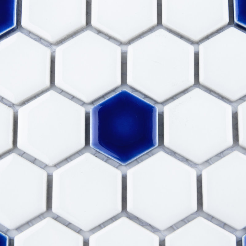 Metro Ion 1" Hex Sapphire Dot Glossy White 10-1/4" x 11-7/8" Porcelain Mosaic Floor and Wall Tile
