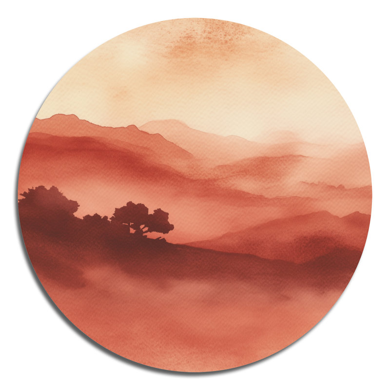 Décoration murale ronde en métal Jahia - Paysages abstraits, L 16 po x H 16 po