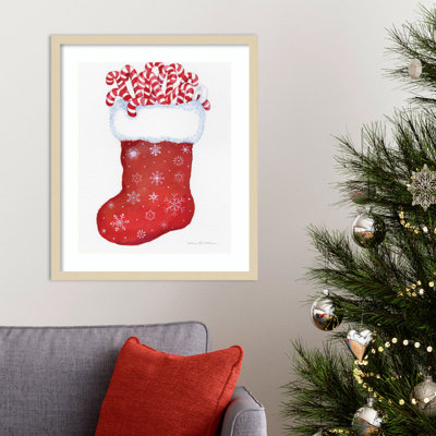 Candy Cane Stocking by Wood Framed Wall Art Print
