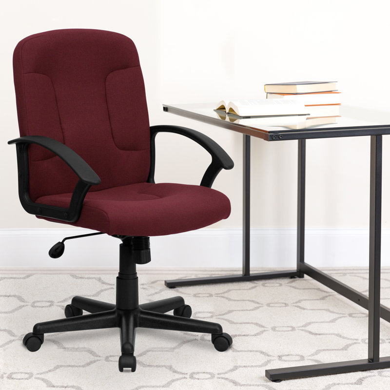 Mid-Back Fabric Executive Swivel Office Chair with Nylon Arms, Burgundy
