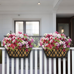 4 Pack 14 Inch Deck Railing Planter Box Set With Pre-Installed Coco Liners, Weather-Resistant Metal Flower Boxes For Outdoor Garden Decor, Balcony Rail And Fence Mount (Set of 4)